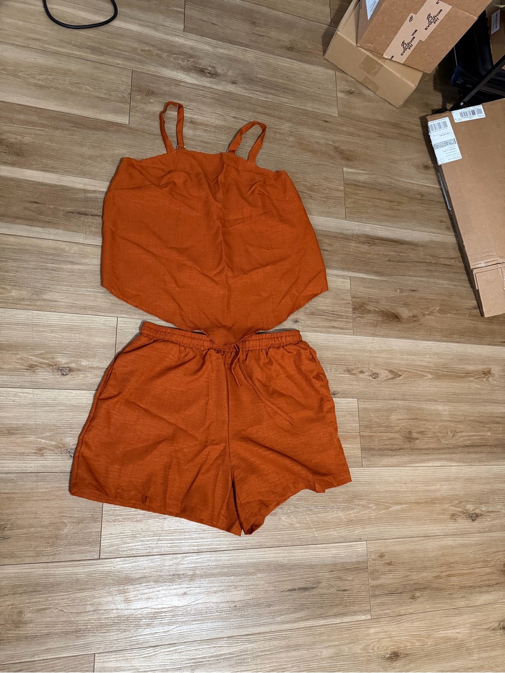 SHEIN Rust Orange Two-Piece Tank & Drawstring Shorts Set